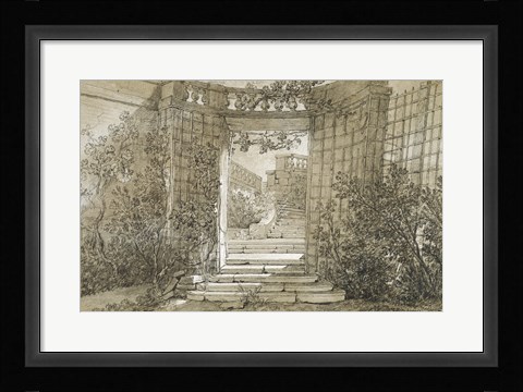 Framed Landscape with a Stairway and Balustrade Print
