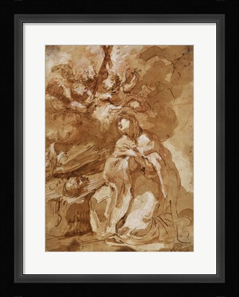 Framed Female Saint Contemplating a Crucifix Print