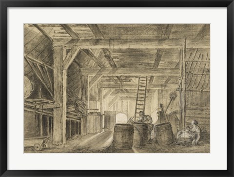 Framed Interior of a Barn with a Family of Coopers Print