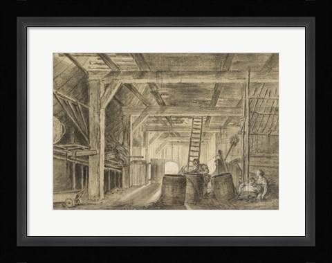 Framed Interior of a Barn with a Family of Coopers Print