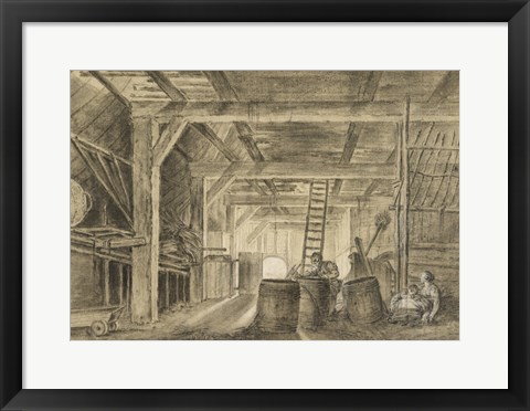 Framed Interior of a Barn with a Family of Coopers Print