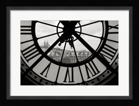 Framed Big Clock Horizontal Black and White Print