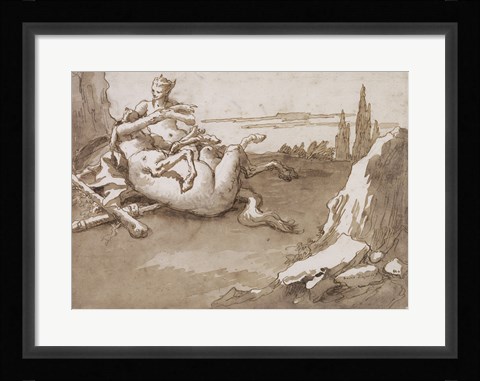 Framed Centaur and a Female Faun in a Landscape Print