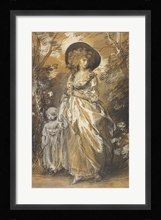 Framed Lady Walking in a Garden with a Child Print
