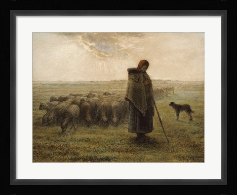 Framed Shepherdess and Her Flock Print