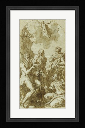 Framed Christ the Savior above Saints John the Baptist, Jerome, Catherine, and Thomas Print