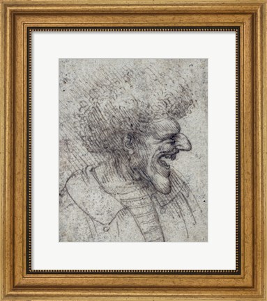 Framed Caricature of a Man with Bushy Hair Print