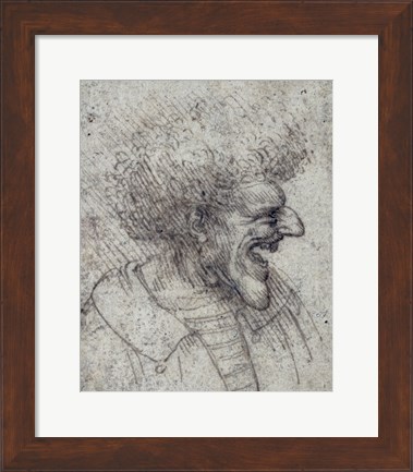 Framed Caricature of a Man with Bushy Hair Print