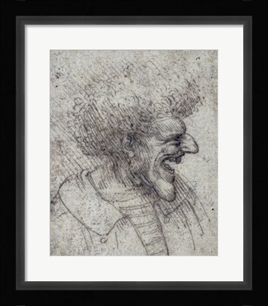 Framed Caricature of a Man with Bushy Hair Print
