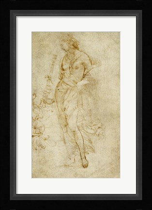 Framed Female Figure with a Tibia, and Ornamental Studies Print