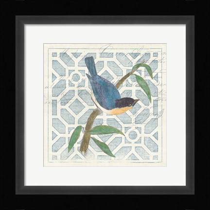Framed Monument Etching Tile I Blue Bird Print