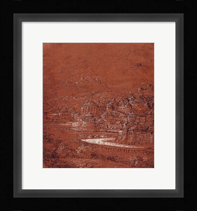 Framed Mountain Landscape with an Imaginary City Print