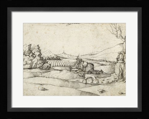 Framed Falconer in a Landscape Print