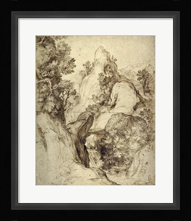 Framed Rocky Landscape with a Waterfall Print