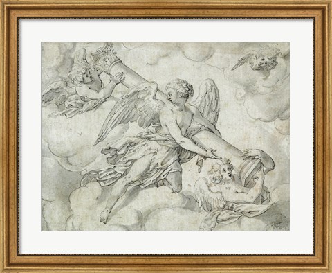 Framed Angels Bearing the Column of the Passion Print