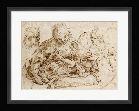 Framed Holy Family with an Angel Print