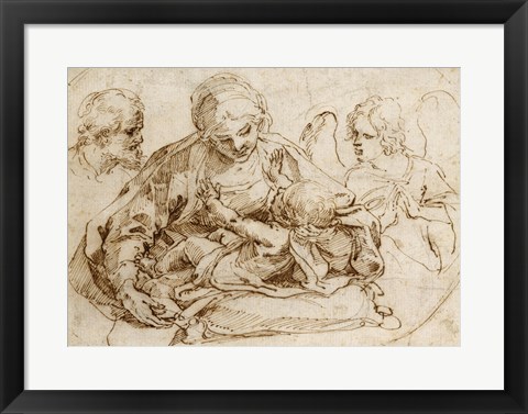 Framed Holy Family with an Angel Print