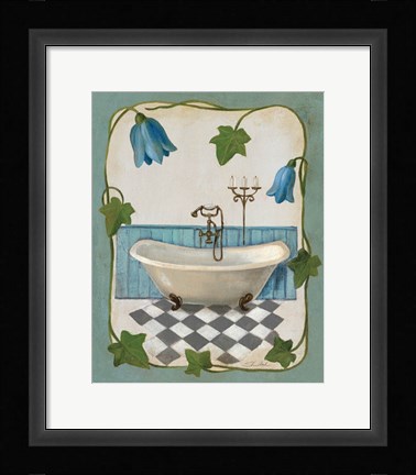 Framed Bell Flower Bath I on Ivory Print