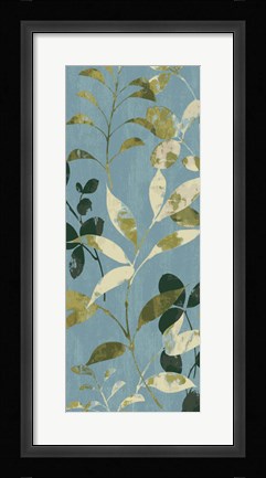 Framed Leaves on Blue I Print