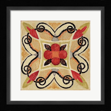 Framed Bohemian Rooster Tile Square I Print