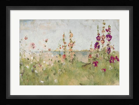 Framed Hollyhocks by the Sea Print