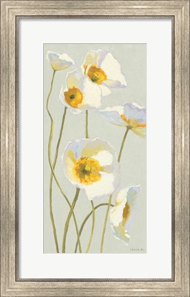 Framed White on White Poppies Panel I Print
