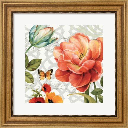 Framed Floral Story III on Grey Print