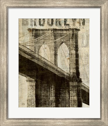 Framed Vintage NY Brooklyn Bridge Print