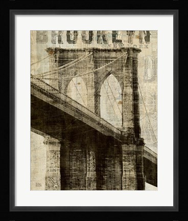 Framed Vintage NY Brooklyn Bridge Print