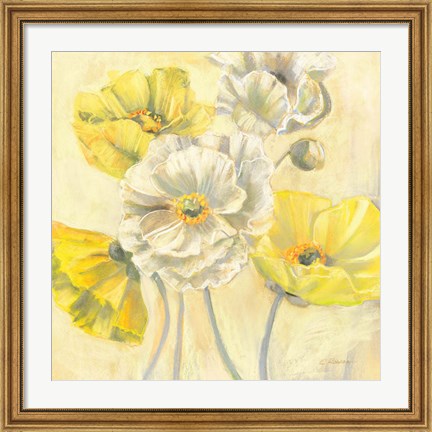 Framed Gold and White Contemporary Poppies I Print