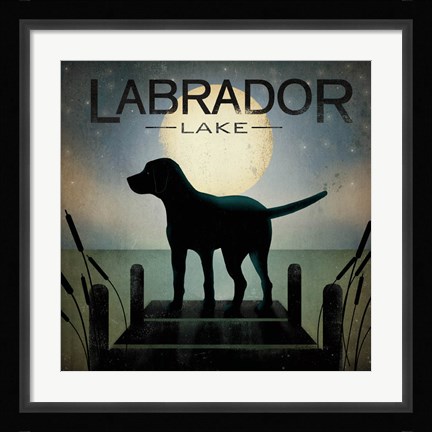 Framed Moonrise Black Dog - Labrador Lake Print