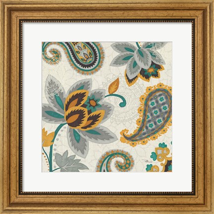 Framed Decorative Nature II Turquoise Cream Print