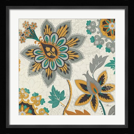 Framed Decorative Nature III Turquoise Cream Print