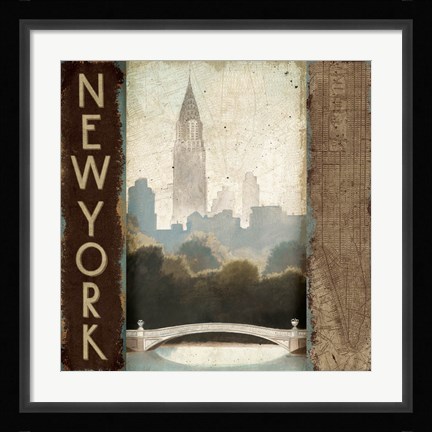 Framed City Skyline New York Vintage Square Print