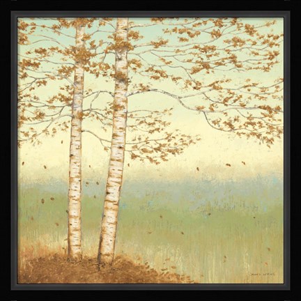 Framed Golden Birch I with Blue Sky Print