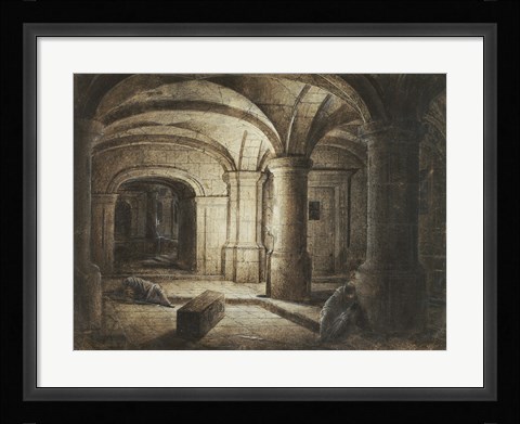 Framed Crypt of a Church with Two Men Sleeping Print