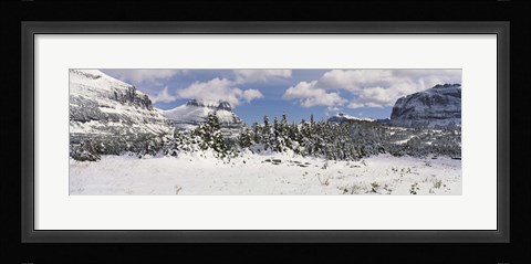 Framed Mountains with trees in winter, Logan Pass, US Glacier National Park, Montana, USA Print