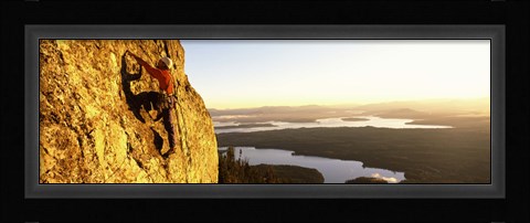 Framed Man climbing up a mountain, Rockchuck Peak, Grand Teton National Park, Wyoming, USA Print