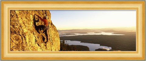 Framed Man climbing up a mountain, Rockchuck Peak, Grand Teton National Park, Wyoming, USA Print