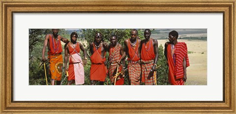 Framed Group of Maasai people standing side by side, Maasai Mara National Reserve, Kenya Print