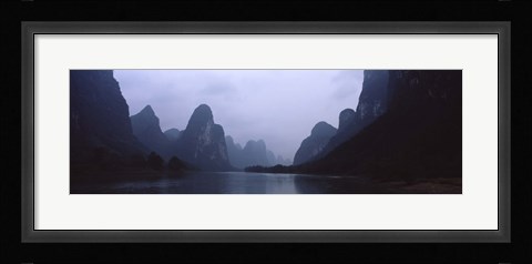 Framed River passing through a hill range, Guilin Hills, Li River, Yangshuo, China Print