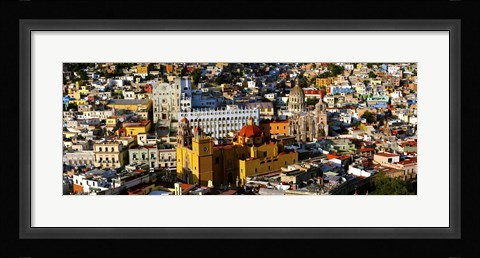 Framed High angle view of a city, Basilica of Our Lady of Guanajuato, University of Guanajuato, Guanajuato, Mexico Print