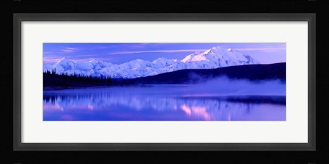 Framed Reflection of snow covered mountains on water, Mt McKinley, Wonder Lake, Denali National Park, Alaska, USA Print