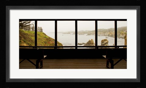 Framed Coastal viewed from a shed at Mendocino Coast Botanical Gardens, Fort Bragg, California, USA Print