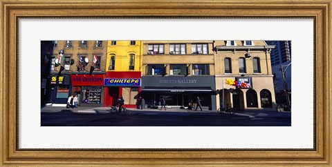 Framed Stores at the roadside in a city, Toronto, Ontario, Canada Print