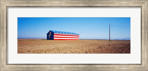 Framed Flag Barn on Highway 41, Fresno, California Print