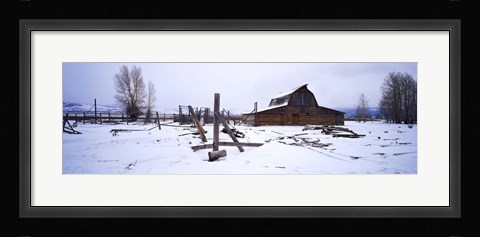 Framed Mormon barn in winter, Wyoming, USA Print