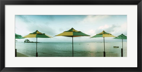 Framed Beach umbrellas, Morro De Sao Paulo, Tinhare, Cairu, Bahia, Brazil Print