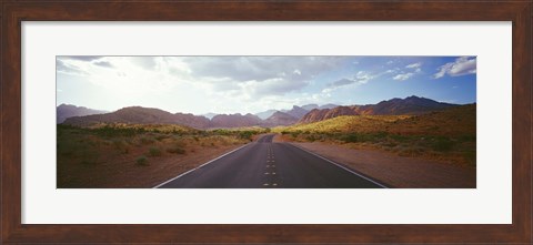 Framed Road passing through mountains, Calico Basin, Red Rock Canyon National Conservation Area, Las Vegas, Nevada, USA Print