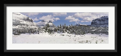 Framed Mountains with trees in winter, Logan Pass, US Glacier National Park, Montana, USA Print